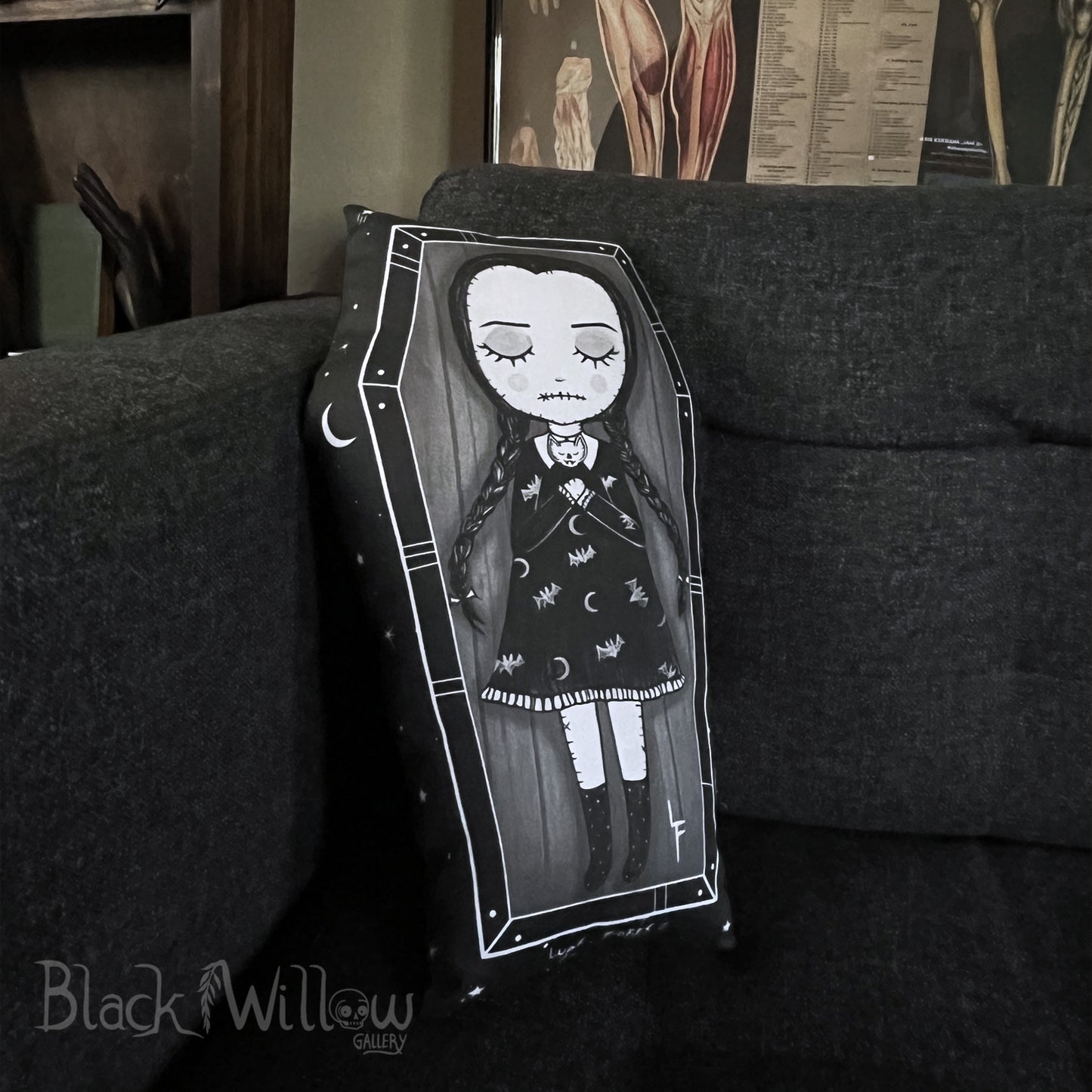 Midnight Mischief Wednesday Coffin Pillow