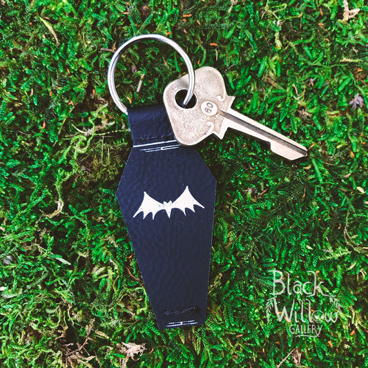 Coffin Bat Faux Leather Keychain