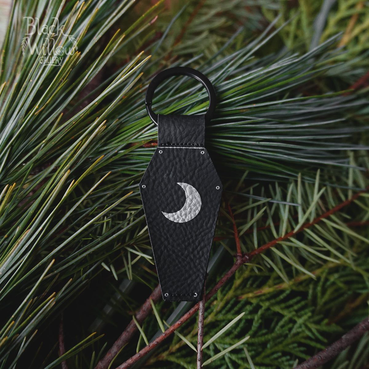Coffin Moon Faux Leather Keychain