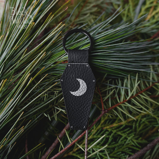 Coffin Moon Faux Leather Keychain