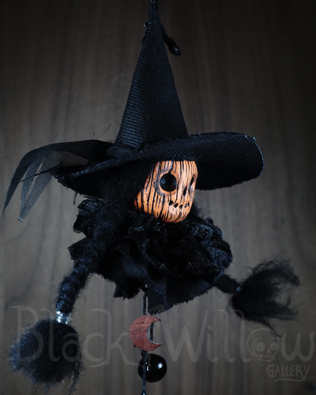 Pumpkin Witch Bell Ornament OOAK Art Doll