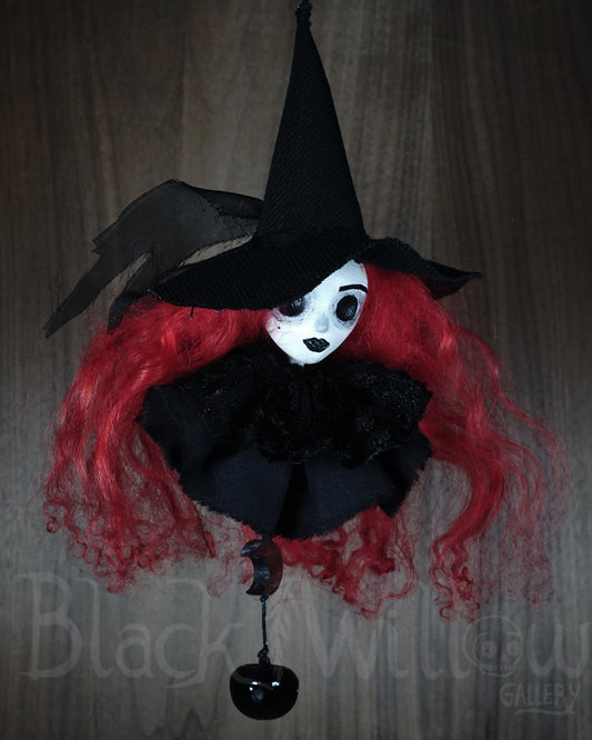 Red Hair Witch Bell Ornament Art Doll OOAK